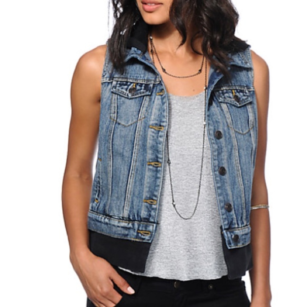 Black-hooded Denim Vest